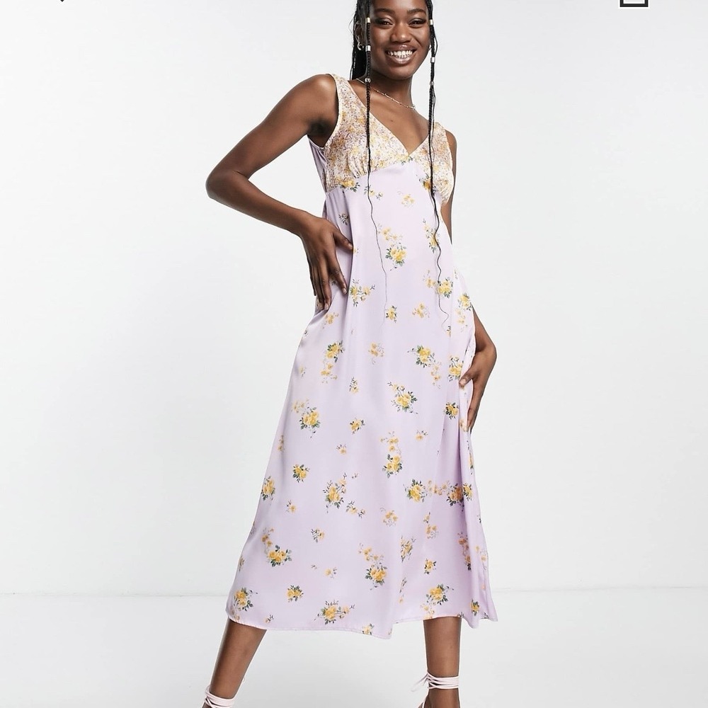 Nobody's Child Helena Mixed Print Midi Slip Dress Floral Lilac Purple US 4 /UK 8
